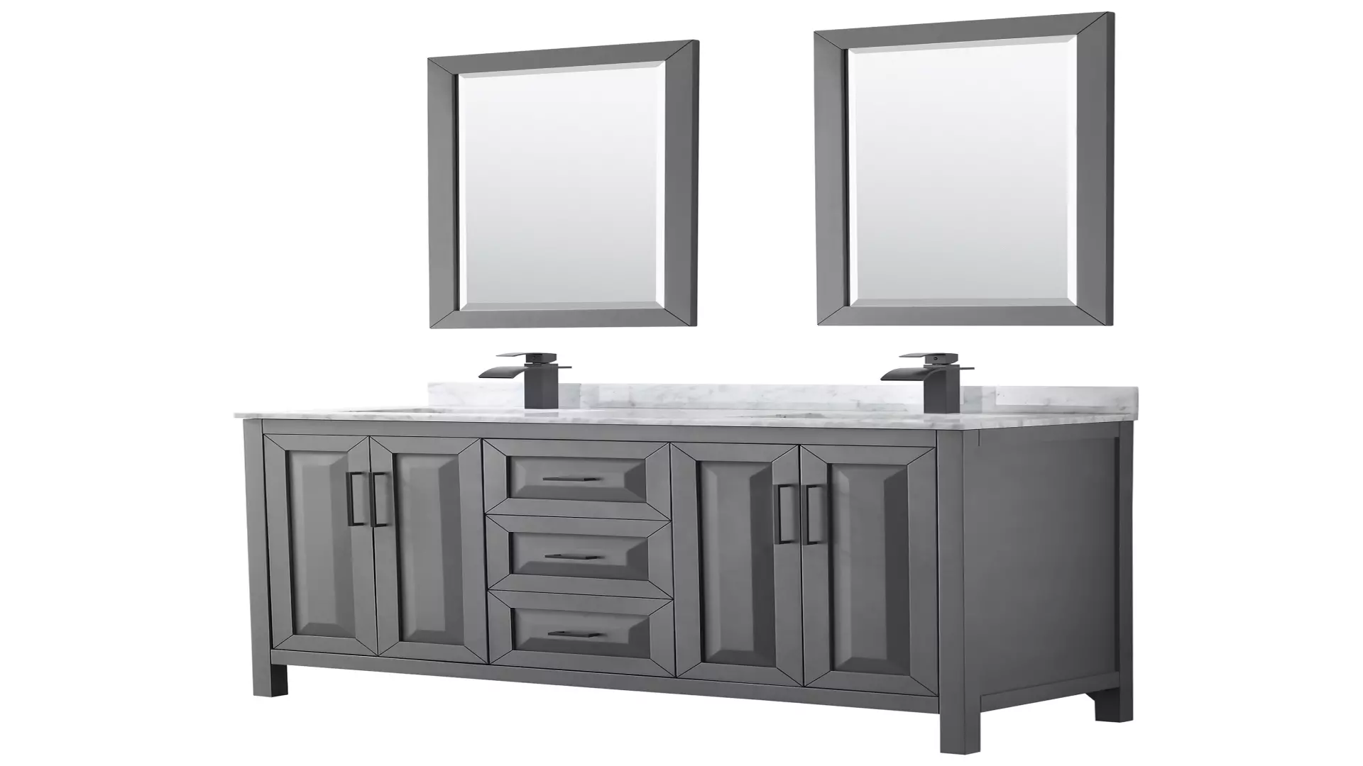 Daria 60 Inch Double Bathroom Vanity in Dark Gray, White Carrara Marble Countertop, Undermount Square Sinks, Matte Black Trim, 24 Inch Mirrors material
