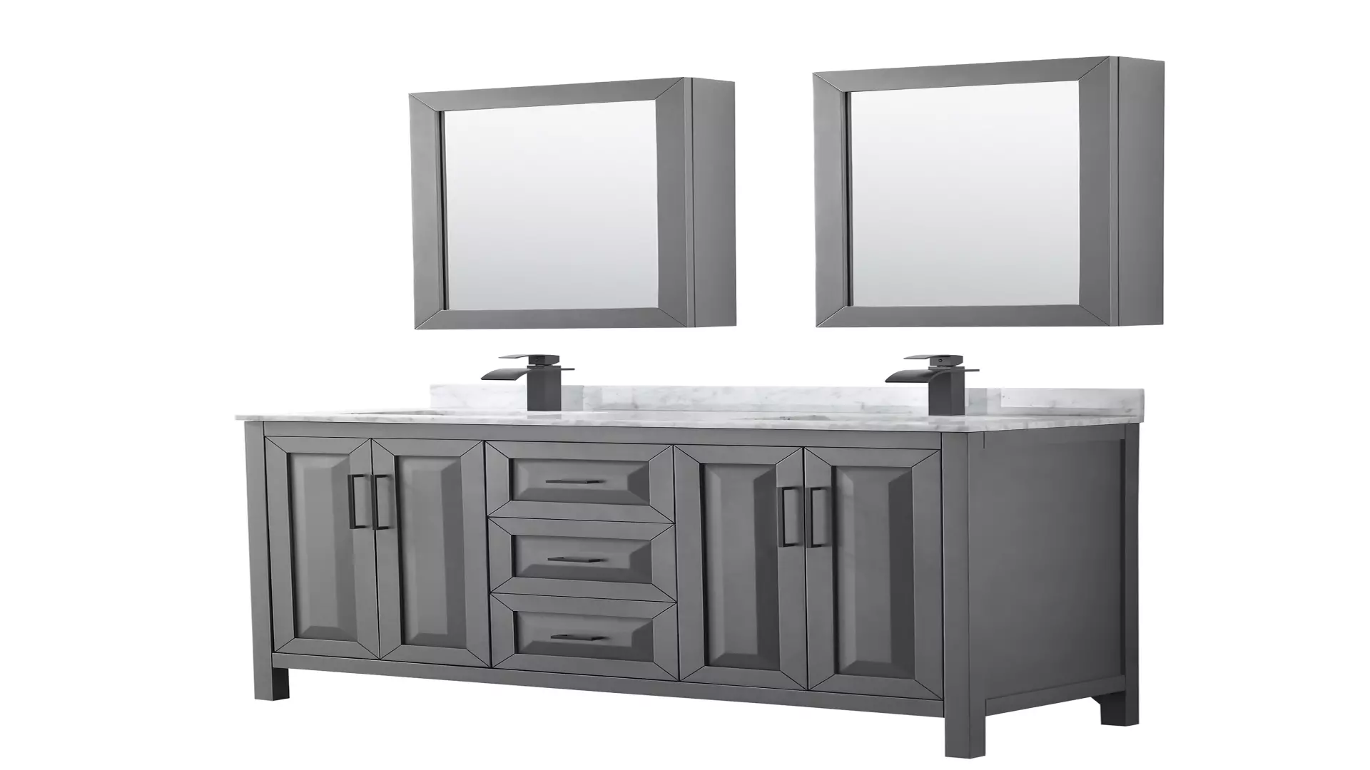 Daria 60 Inch Double Bathroom Vanity in Dark Gray, White Carrara Marble Countertop, Undermount Square Sinks, Matte Black Trim, Medicine Cabinets material