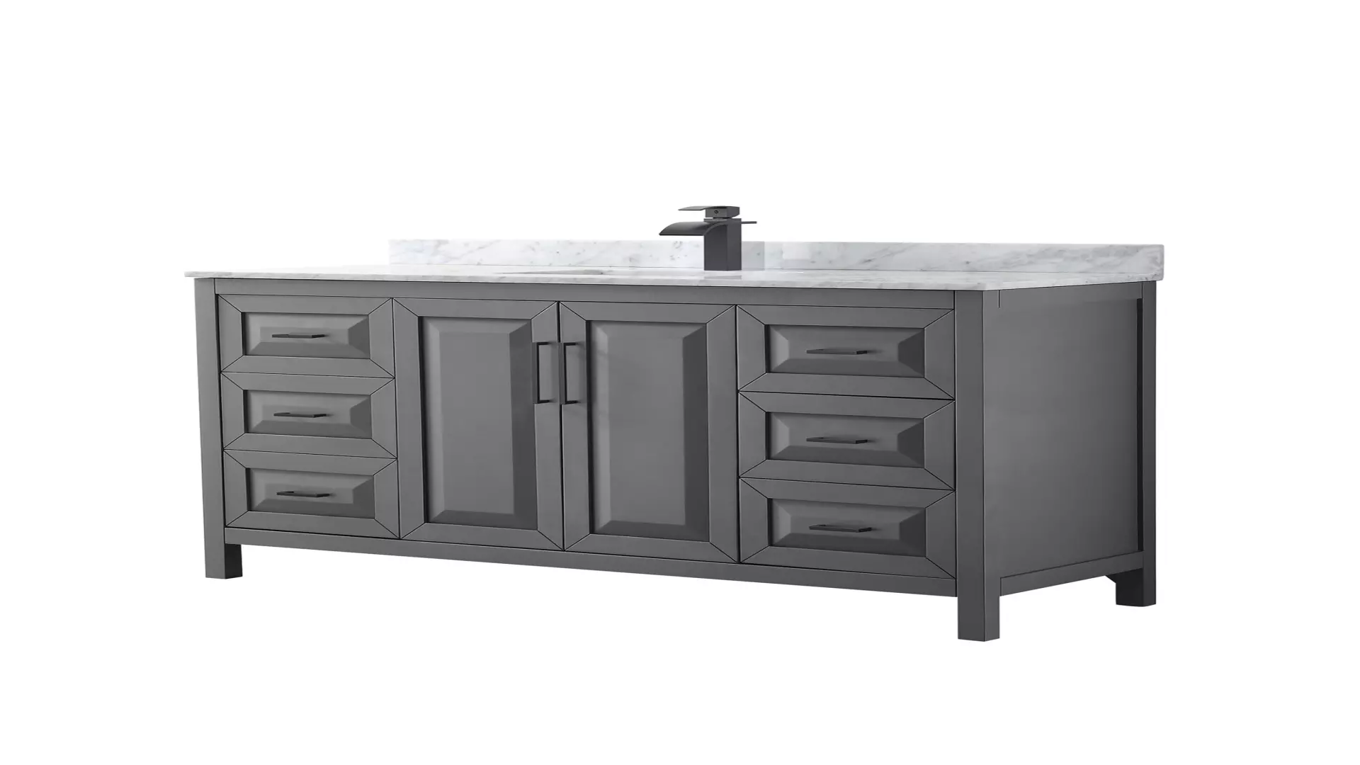Daria 60 Inch Single Bathroom Vanity in Dark Gray, White Carrara Marble Countertop, Undermount Square Sink, Matte Black Trim material