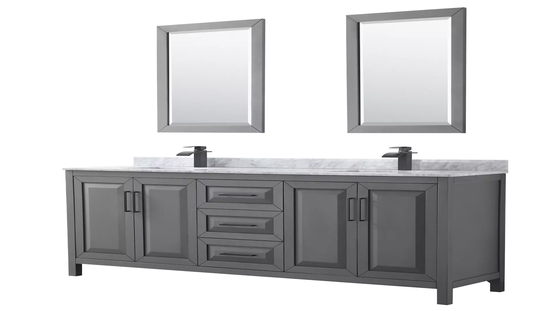 Daria 80 Inch Double Bathroom Vanity in Dark Gray, White Carrara Marble Countertop, Undermount Square Sinks, Matte Black Trim, 24 Inch Mirrors material