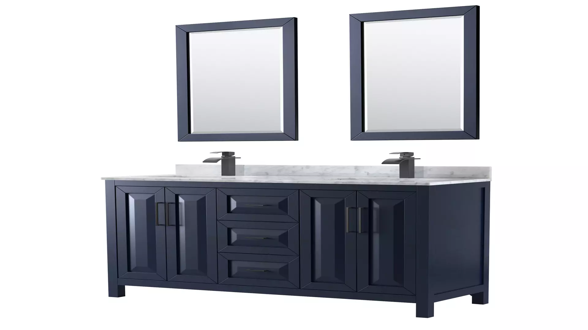 Daria 60 Inch Double Bathroom Vanity in Dark Blue, White Carrara Marble Countertop, Undermount Square Sinks, Matte Black Trim, 24 Inch Mirrors material