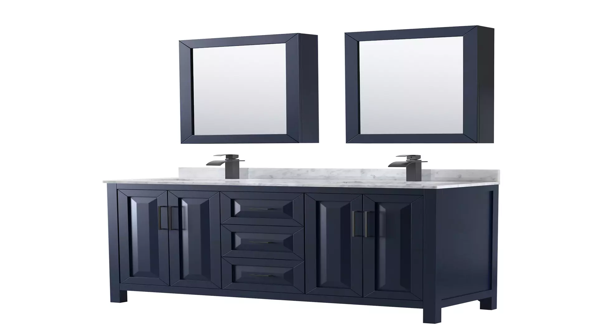 Daria 60 Inch Double Bathroom Vanity in Dark Blue, White Carrara Marble Countertop, Undermount Square Sinks, Matte Black Trim, Medicine Cabinets material
