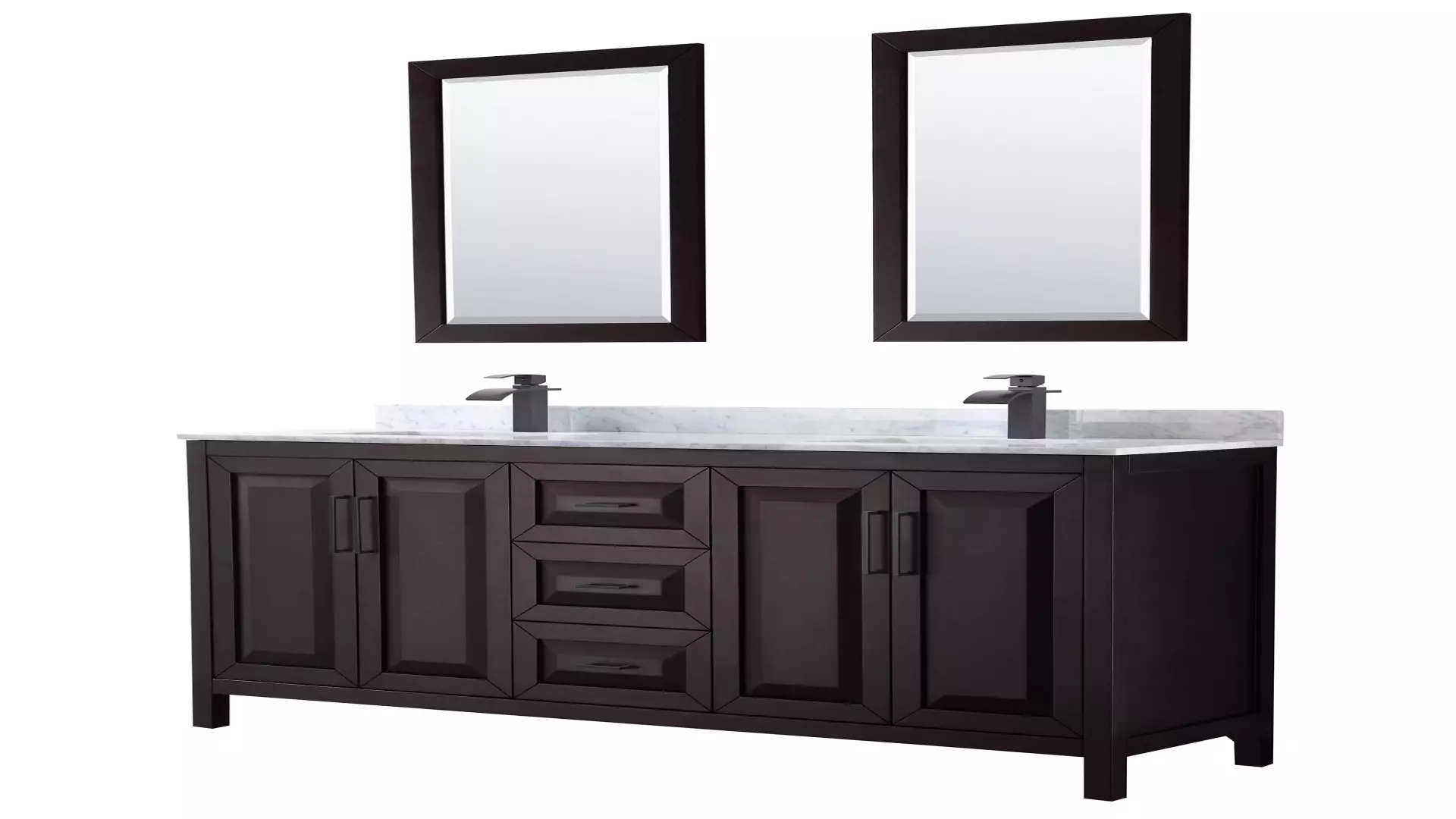 Daria 72 Inch Double Bathroom Vanity in Dark Espresso, White Carrara Marble Countertop, Undermount Square Sinks, Matte Black Trim, 24 Inch Mirrors material