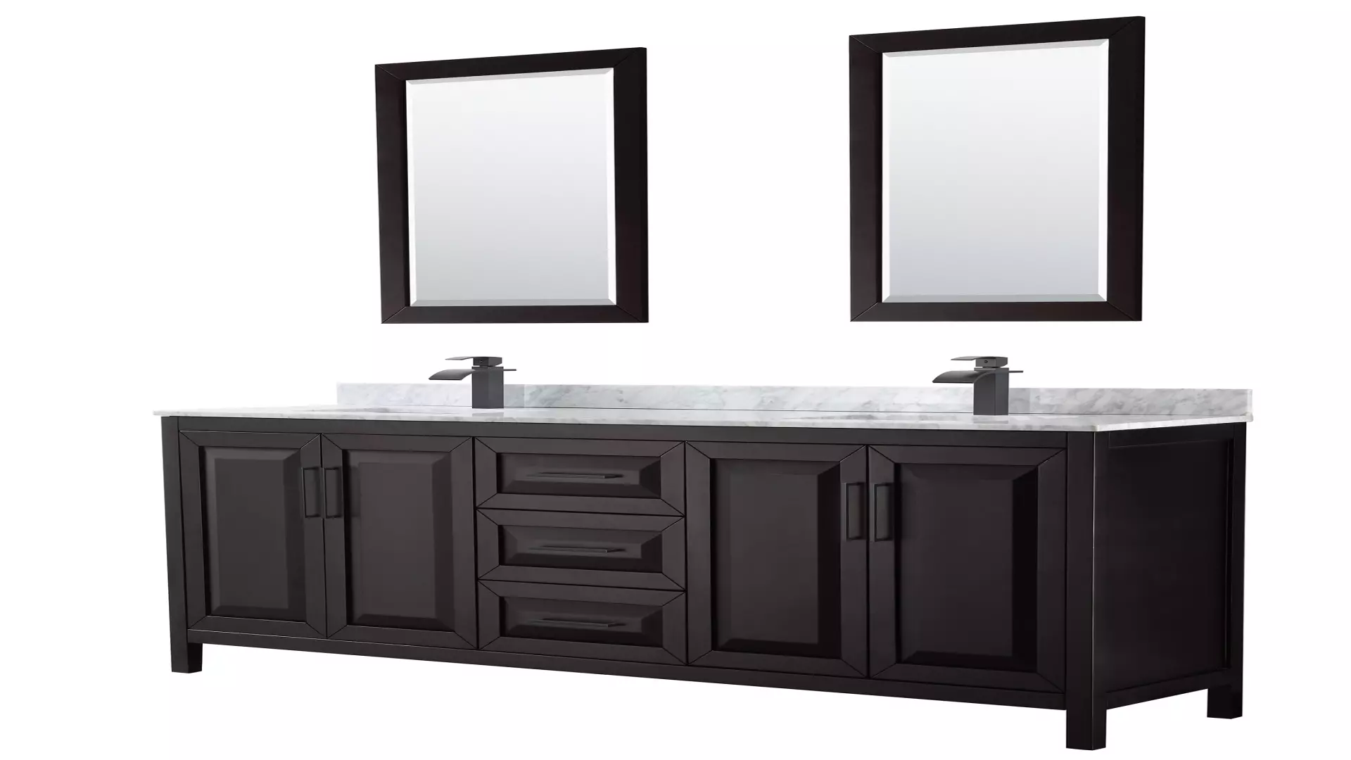 Daria 80 Inch Double Bathroom Vanity in Dark Espresso, White Carrara Marble Countertop, Undermount Square Sinks, Matte Black Trim, 24 Inch Mirrors material