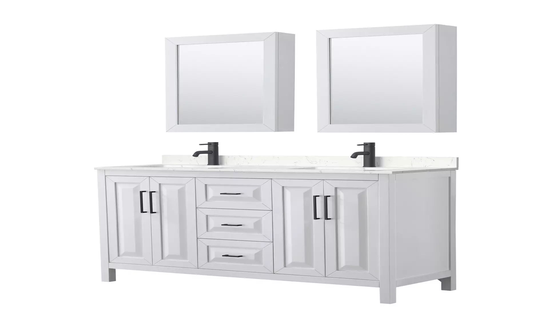 Daria 60 Inch Double Bathroom Vanity in White, Carrara Cultured Marble Countertop, Undermount Square Sinks, Matte Black Trim, Medicine Cabinets material