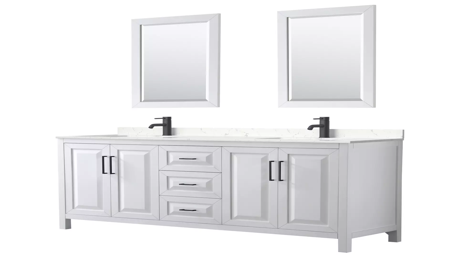 Daria 72 Inch Double Bathroom Vanity in White, Carrara Cultured Marble Countertop, Undermount Square Sinks, Matte Black Trim, 24 Inch Mirrors material