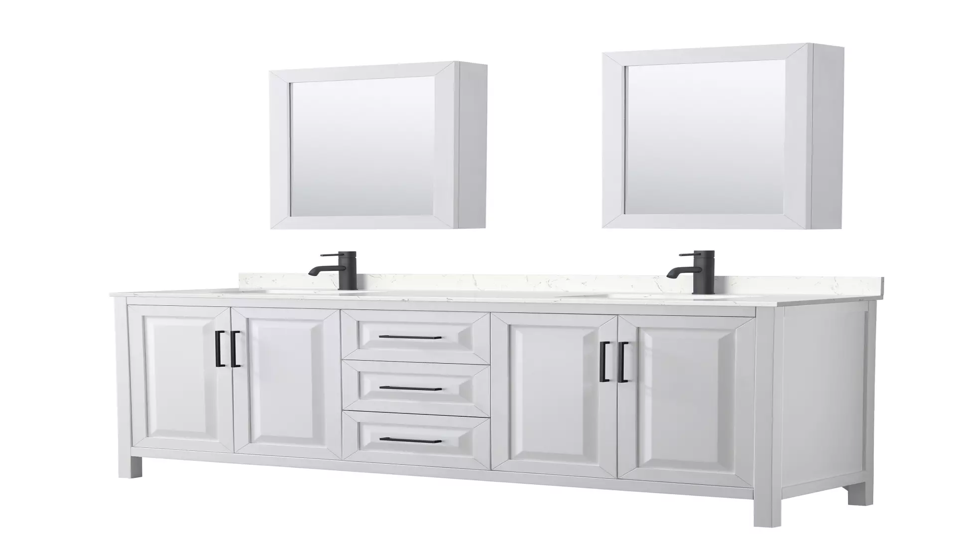 Daria 80 Inch Double Bathroom Vanity in White, Carrara Cultured Marble Countertop, Undermount Square Sinks, Matte Black Trim, Medicine Cabinets material