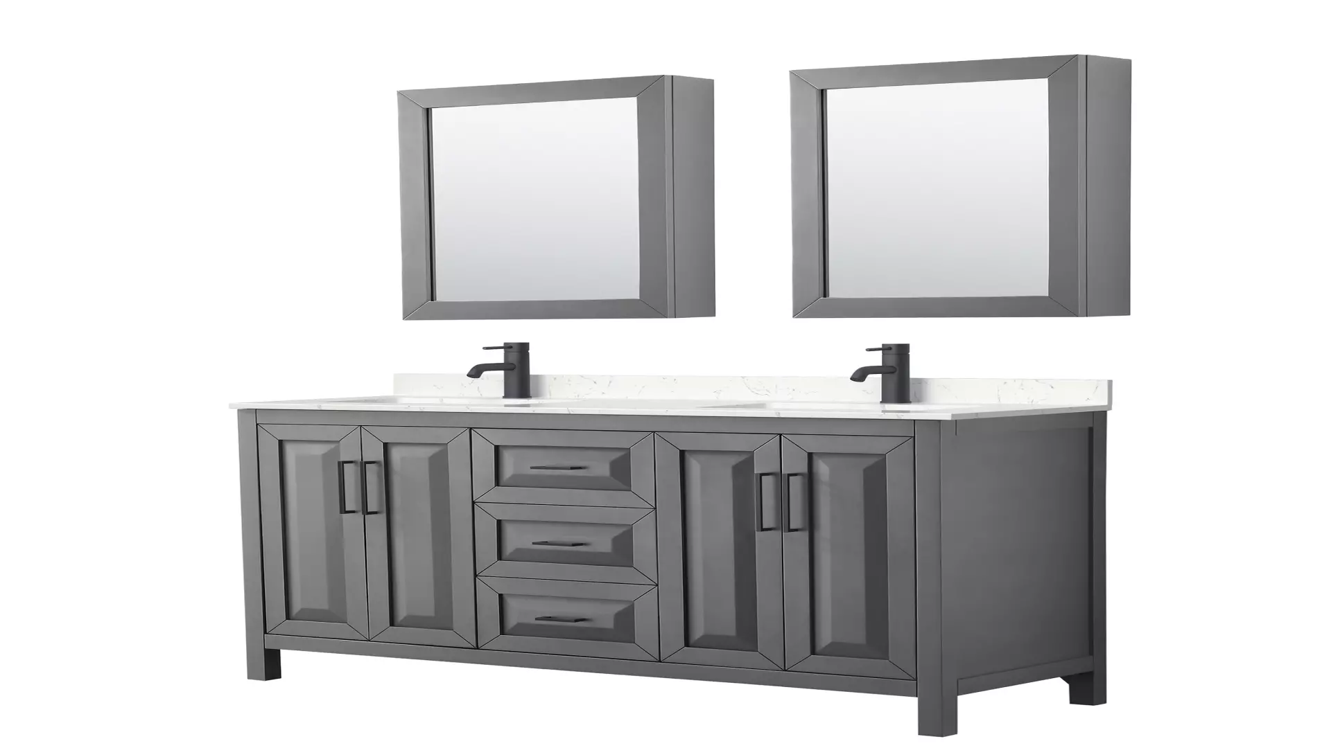 Daria 60 Inch Double Bathroom Vanity in Dark Gray, Carrara Cultured Marble Countertop, Undermount Square Sinks, Matte Black Trim, Medicine Cabinets material