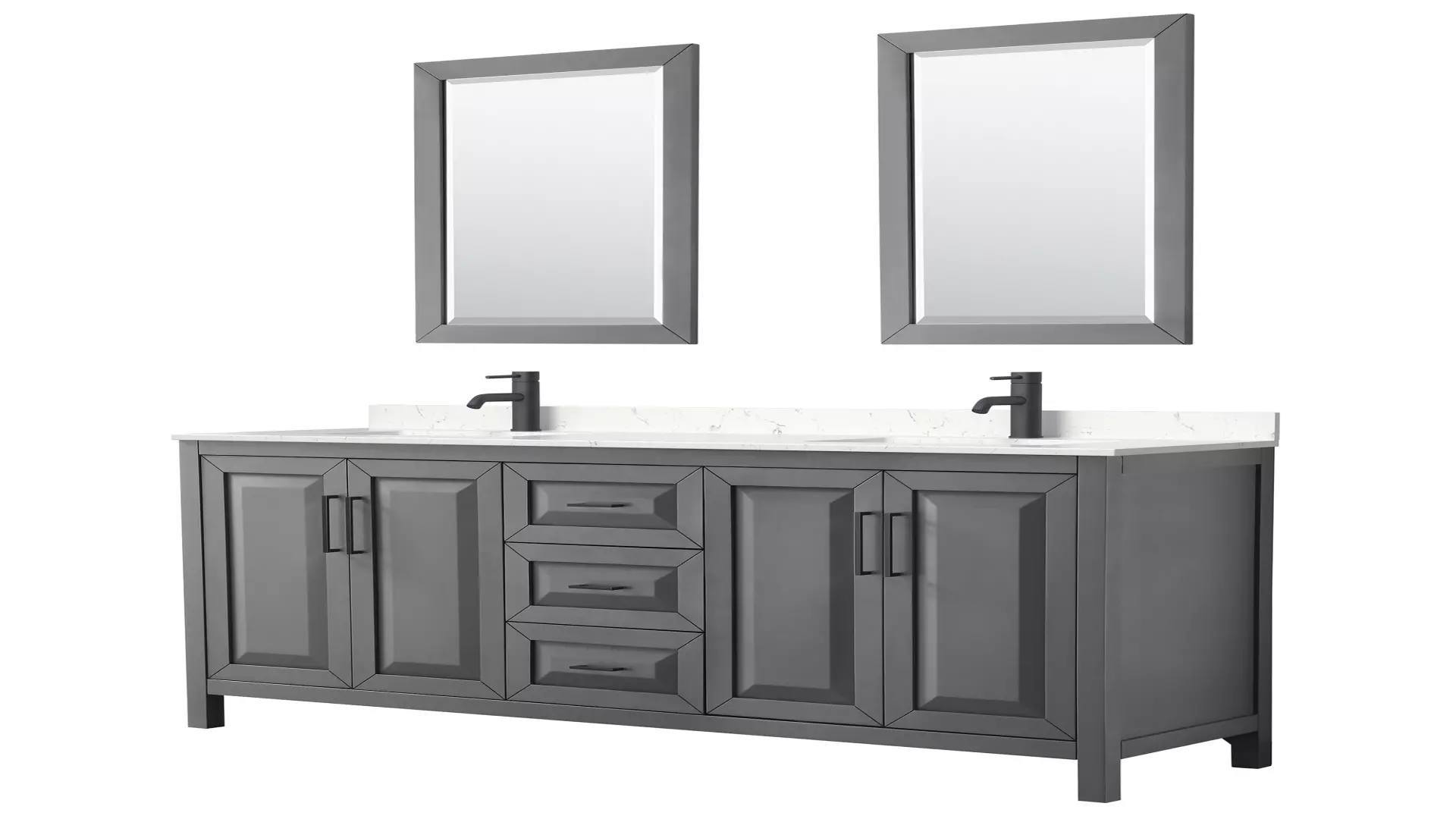 Daria 72 Inch Double Bathroom Vanity in Dark Gray, Carrara Cultured Marble Countertop, Undermount Square Sinks, Matte Black Trim, 24 Inch Mirrors material