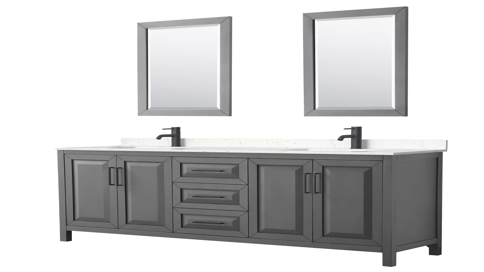 Daria 80 Inch Double Bathroom Vanity in Dark Gray, Carrara Cultured Marble Countertop, Undermount Square Sinks, Matte Black Trim, 24 Inch Mirrors material