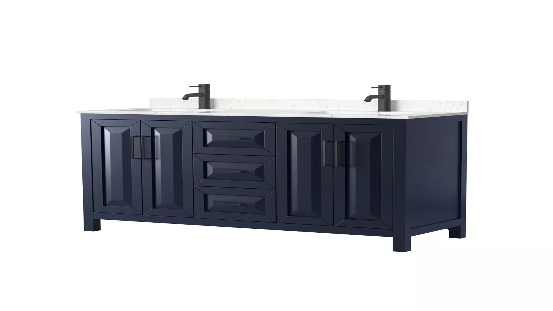 Daria 60 Inch Double Bathroom Vanity in Dark Blue, Carrara Cultured Marble Countertop, Undermount Square Sinks, Matte Black Trim material
