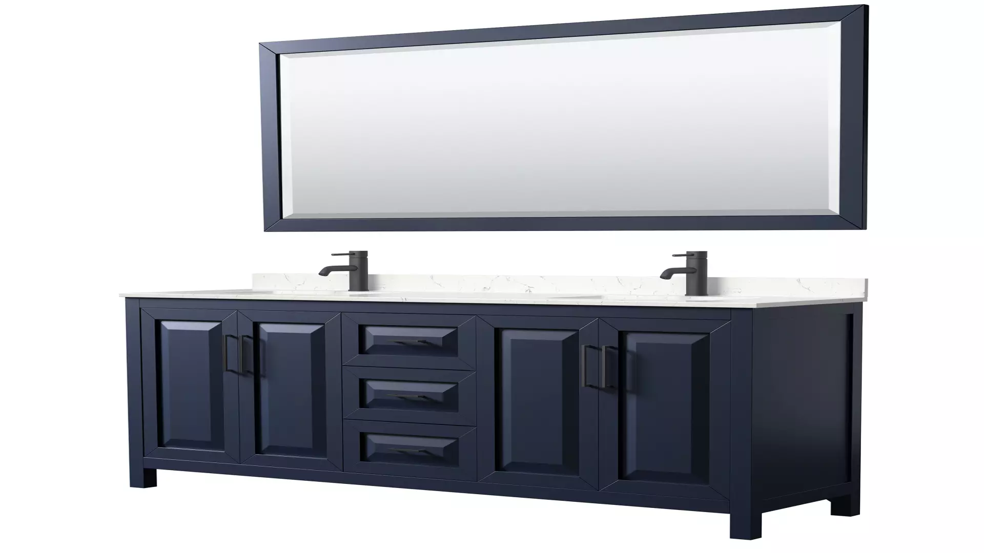 Daria 72 Inch Double Bathroom Vanity in Dark Blue, Carrara Cultured Marble Countertop, Undermount Square Sinks, Matte Black Trim, 70 Inch Mirror material