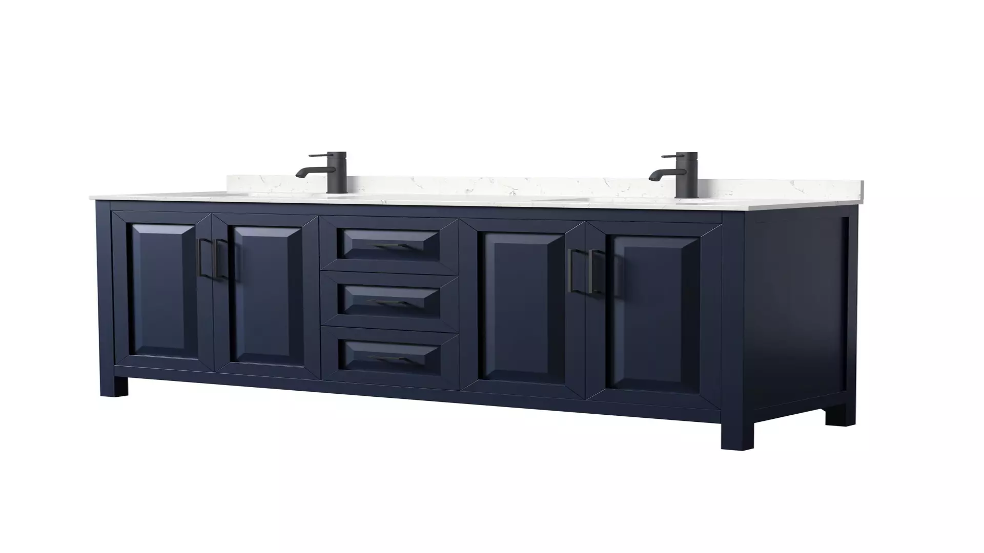 Daria 72 Inch Double Bathroom Vanity in Dark Blue, Carrara Cultured Marble Countertop, Undermount Square Sinks, Matte Black Trim material
