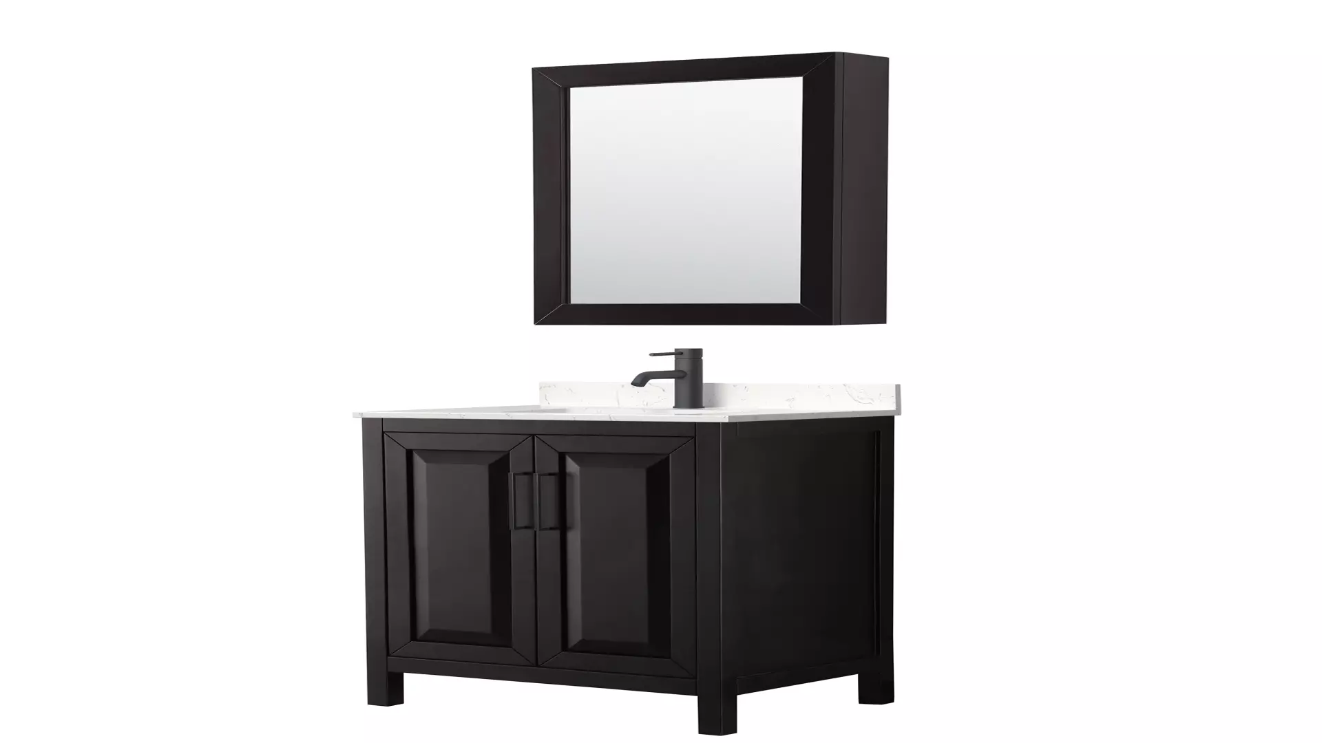 Daria 30 Inch Single Bathroom Vanity in Dark Espresso, Carrara Cultured Marble Countertop, Undermount Square Sink, Matte Black Trim, Medicine Cabinet material