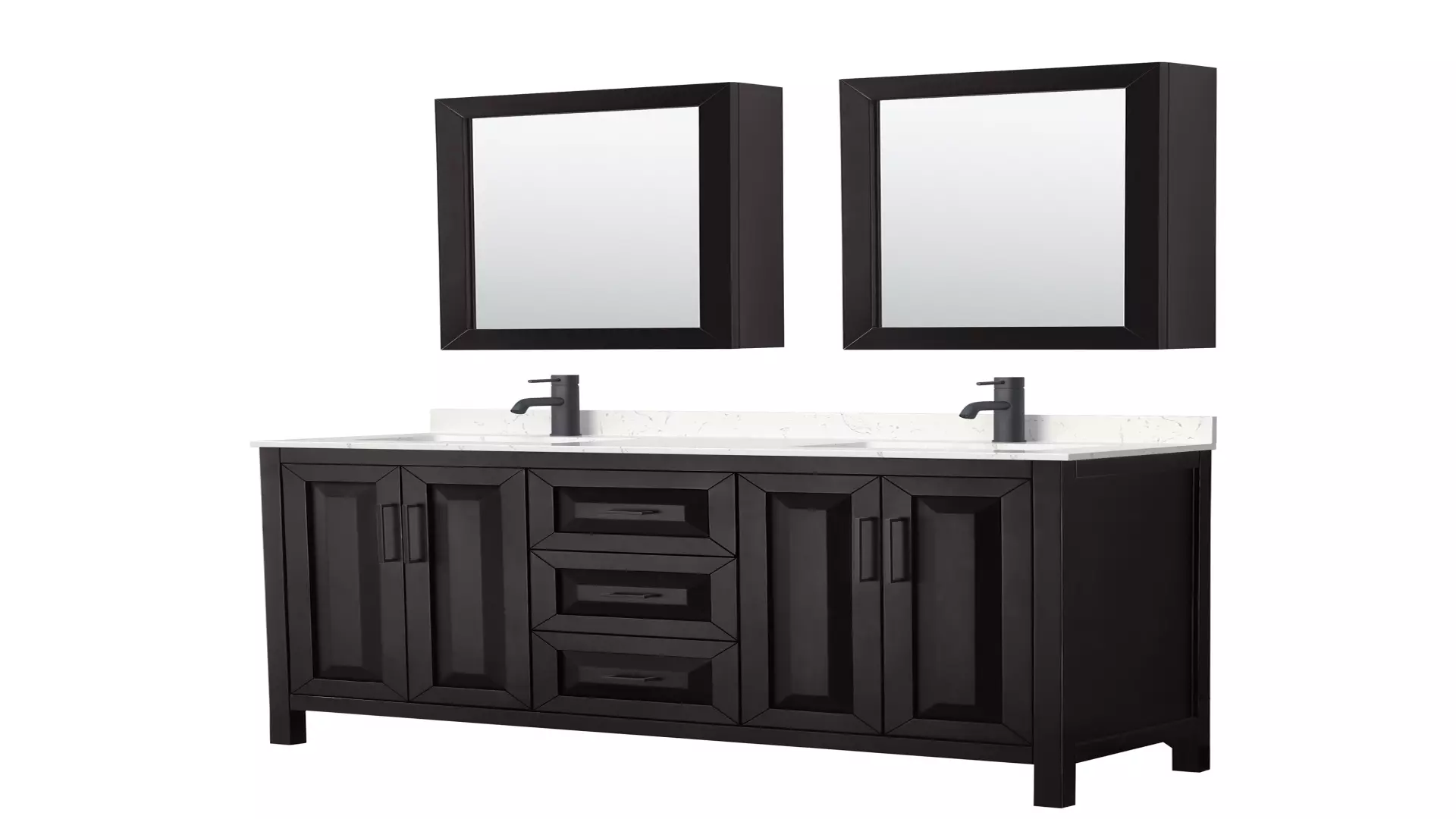 Daria 60 Inch Double Bathroom Vanity in Dark Espresso, Carrara Cultured Marble Countertop, Undermount Square Sinks, Matte Black Trim, Medicine Cabinets material