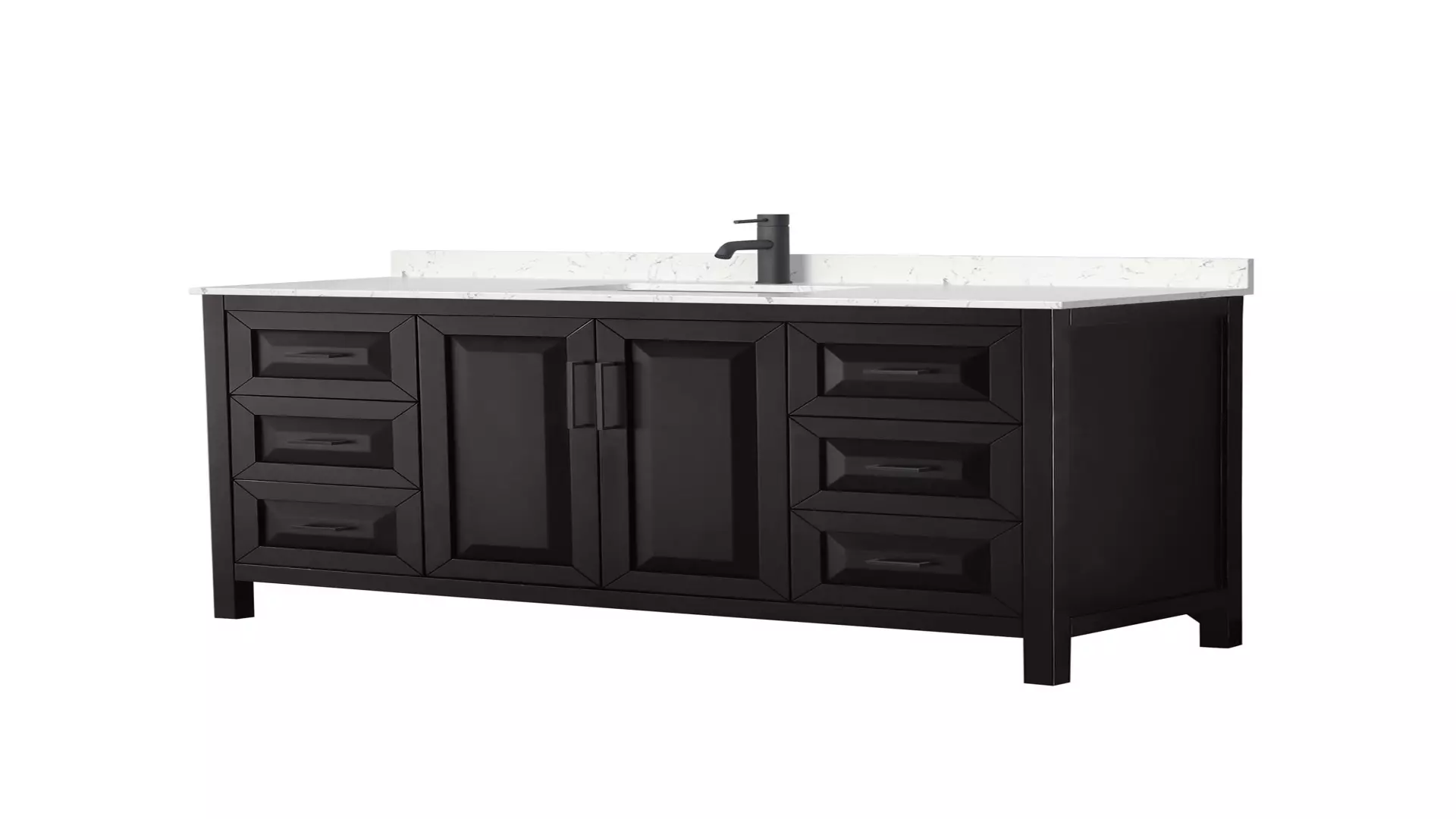 Daria 60 Inch Single Bathroom Vanity in Dark Espresso, Carrara Cultured Marble Countertop, Undermount Square Sink, Matte Black Trim material