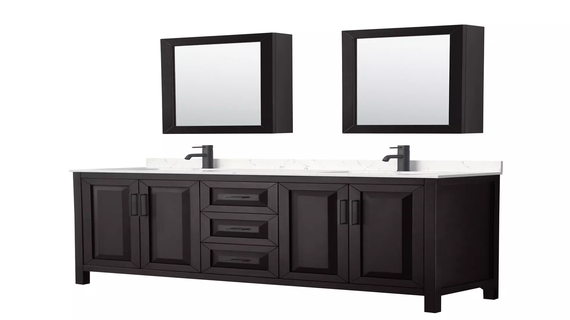 Daria 72 Inch Double Bathroom Vanity in Dark Espresso, Carrara Cultured Marble Countertop, Undermount Square Sinks, Matte Black Trim, Medicine Cabinets material