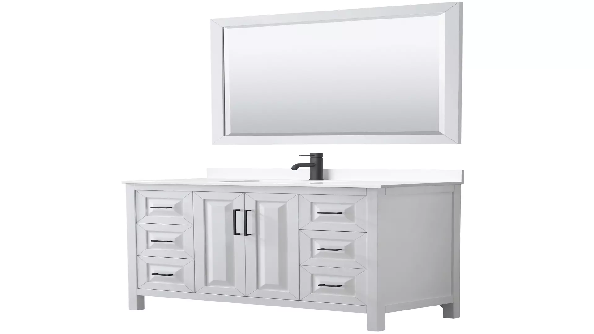 Daria 48 Inch Single Bathroom Vanity in White, White Cultured Marble Countertop, Undermount Square Sink, Matte Black Trim, 46 Inch Mirror material