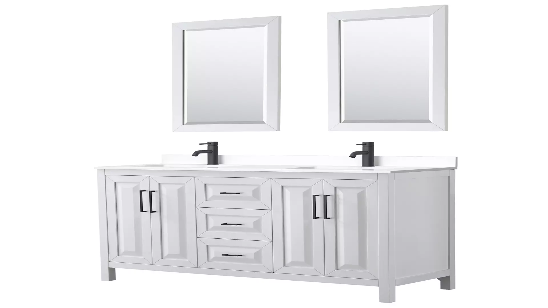 Daria 60 Inch Double Bathroom Vanity in White, White Cultured Marble Countertop, Undermount Square Sinks, Matte Black Trim, 24 Inch Mirrors material
