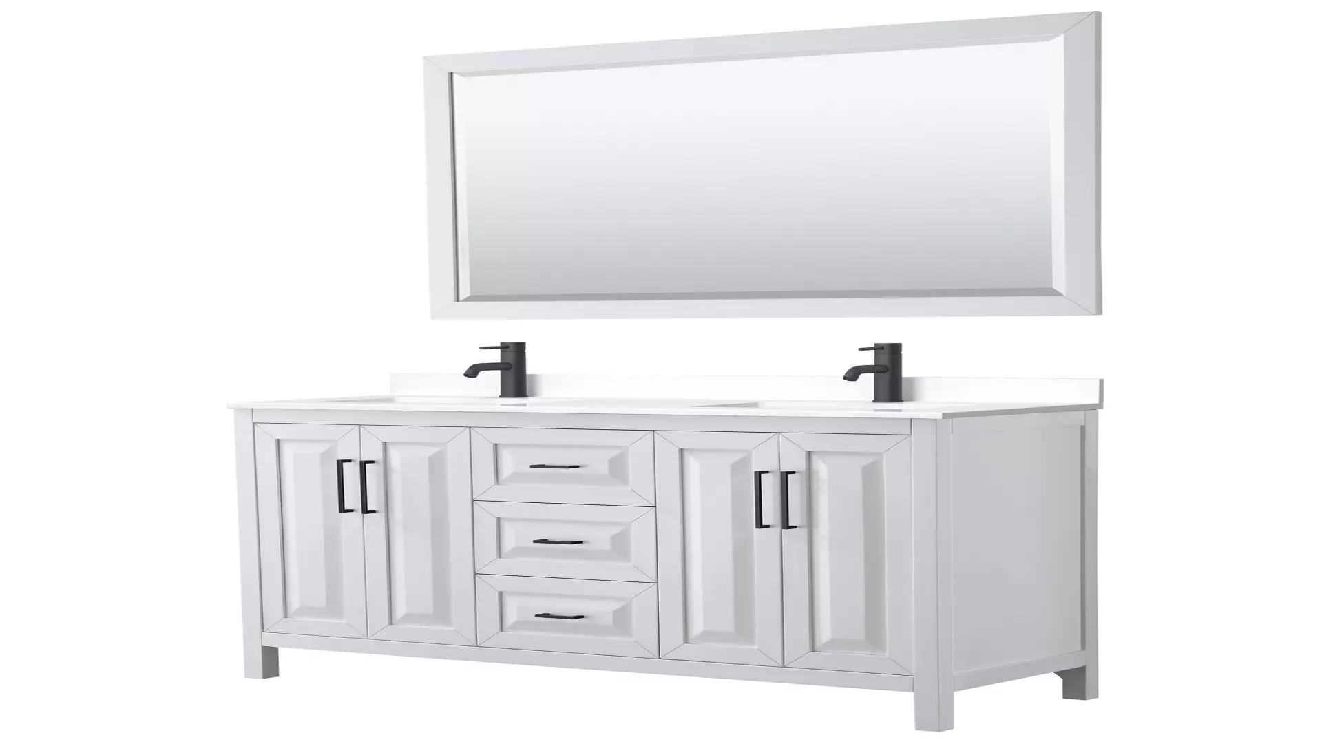 Daria 60 Inch Double Bathroom Vanity in White, White Cultured Marble Countertop, Undermount Square Sinks, Matte Black Trim, 58 Inch Mirror material