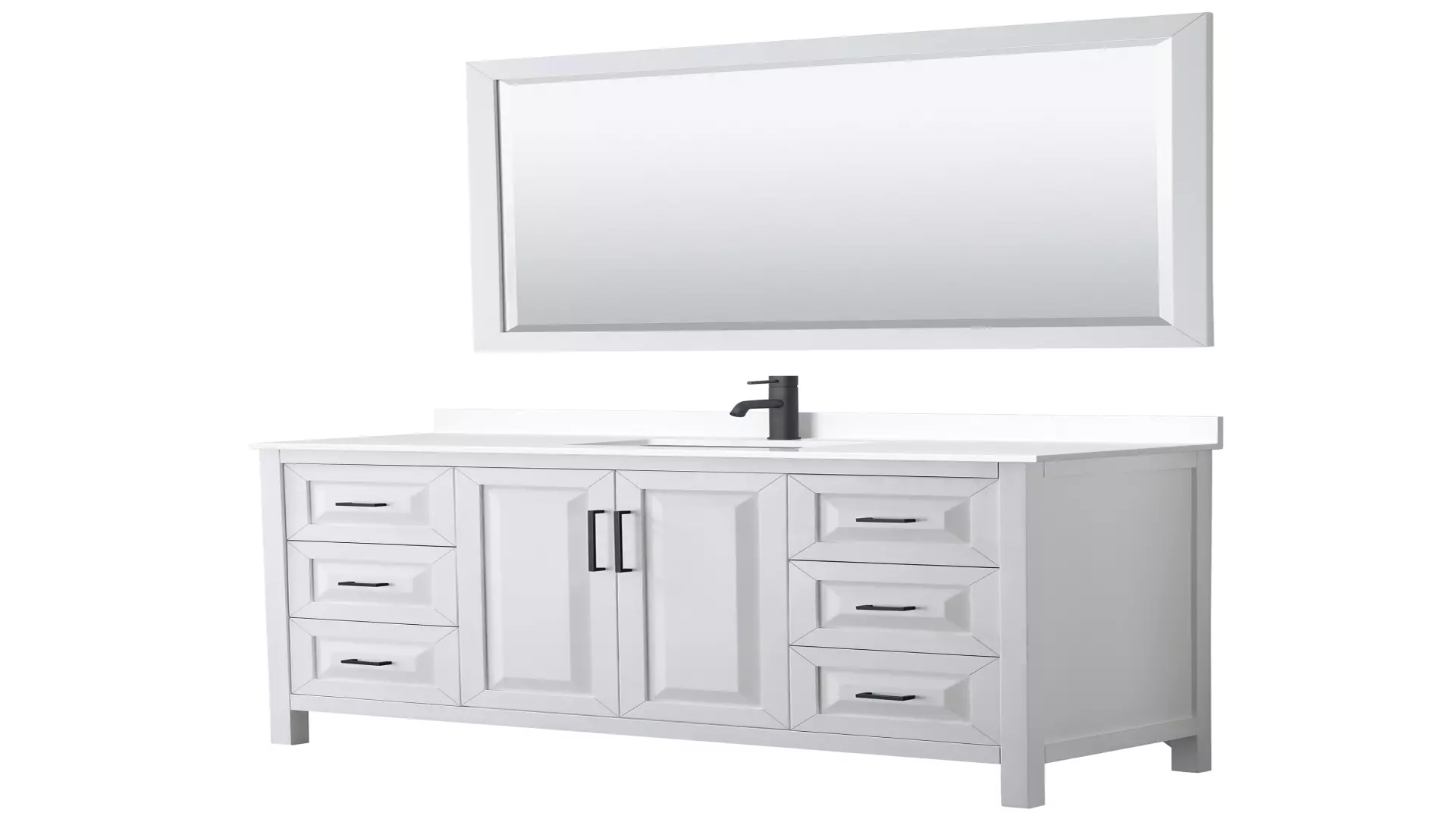 Daria 60 Inch Single Bathroom Vanity in White, White Cultured Marble Countertop, Undermount Square Sink, Matte Black Trim, 58 Inch Mirror material