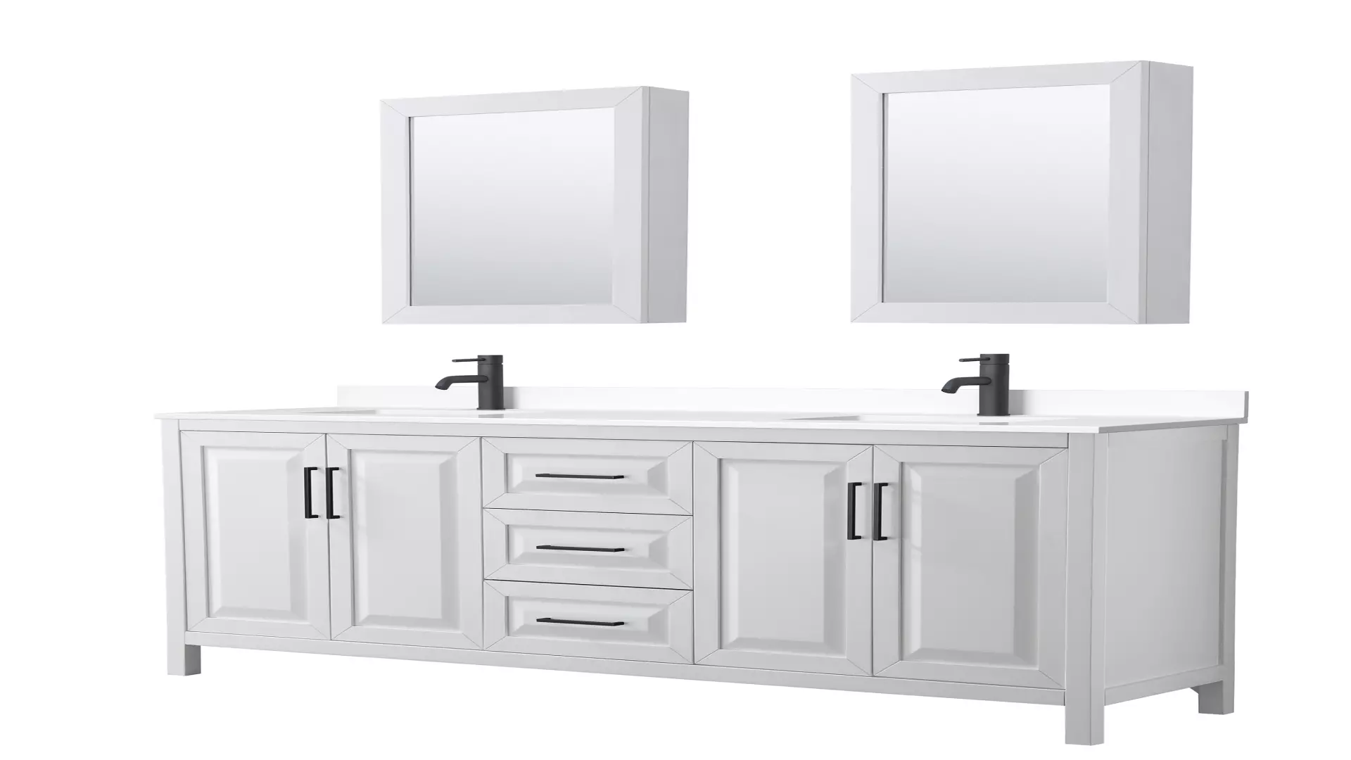 Daria 80 Inch Double Bathroom Vanity in White, White Cultured Marble Countertop, Undermount Square Sinks, Matte Black Trim, Medicine Cabinets material
