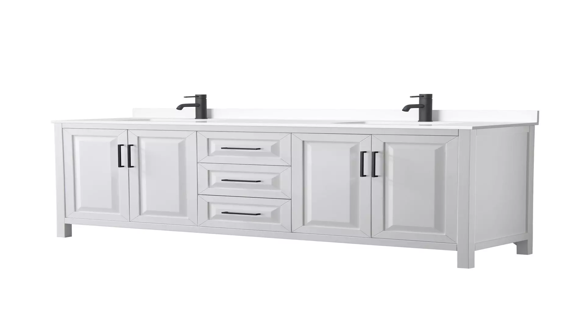 Daria 80 Inch Double Bathroom Vanity in White, White Cultured Marble Countertop, Undermount Square Sinks, Matte Black Trim material