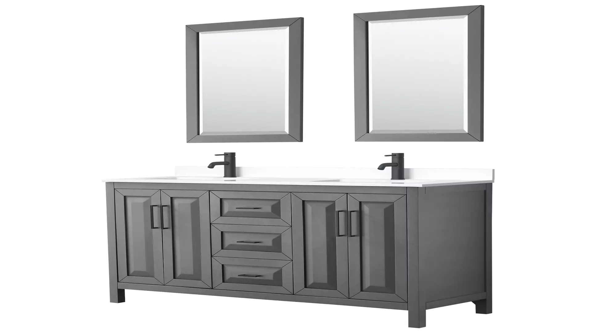 Daria 60 Inch Double Bathroom Vanity in Dark Gray, White Cultured Marble Countertop, Undermount Square Sinks, Matte Black Trim, 24 Inch Mirrors material