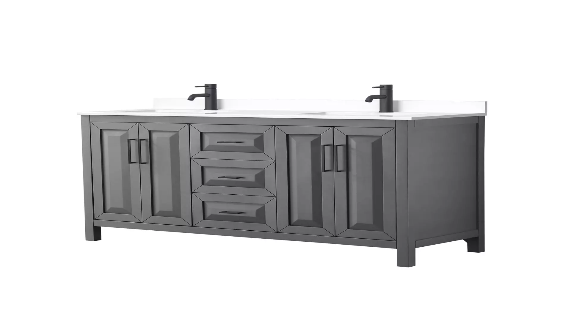 Daria 60 Inch Double Bathroom Vanity in Dark Gray, White Cultured Marble Countertop, Undermount Square Sinks, Matte Black Trim material