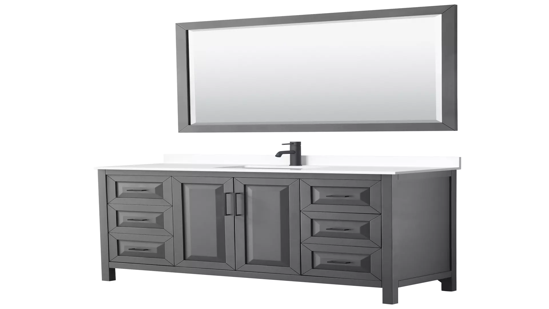 Daria 60 Inch Single Bathroom Vanity in Dark Gray, White Cultured Marble Countertop, Undermount Square Sink, Matte Black Trim, 58 Inch Mirror material