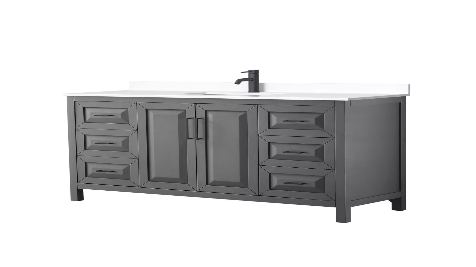 Daria 60 Inch Single Bathroom Vanity in Dark Gray, White Cultured Marble Countertop, Undermount Square Sink, Matte Black Trim material
