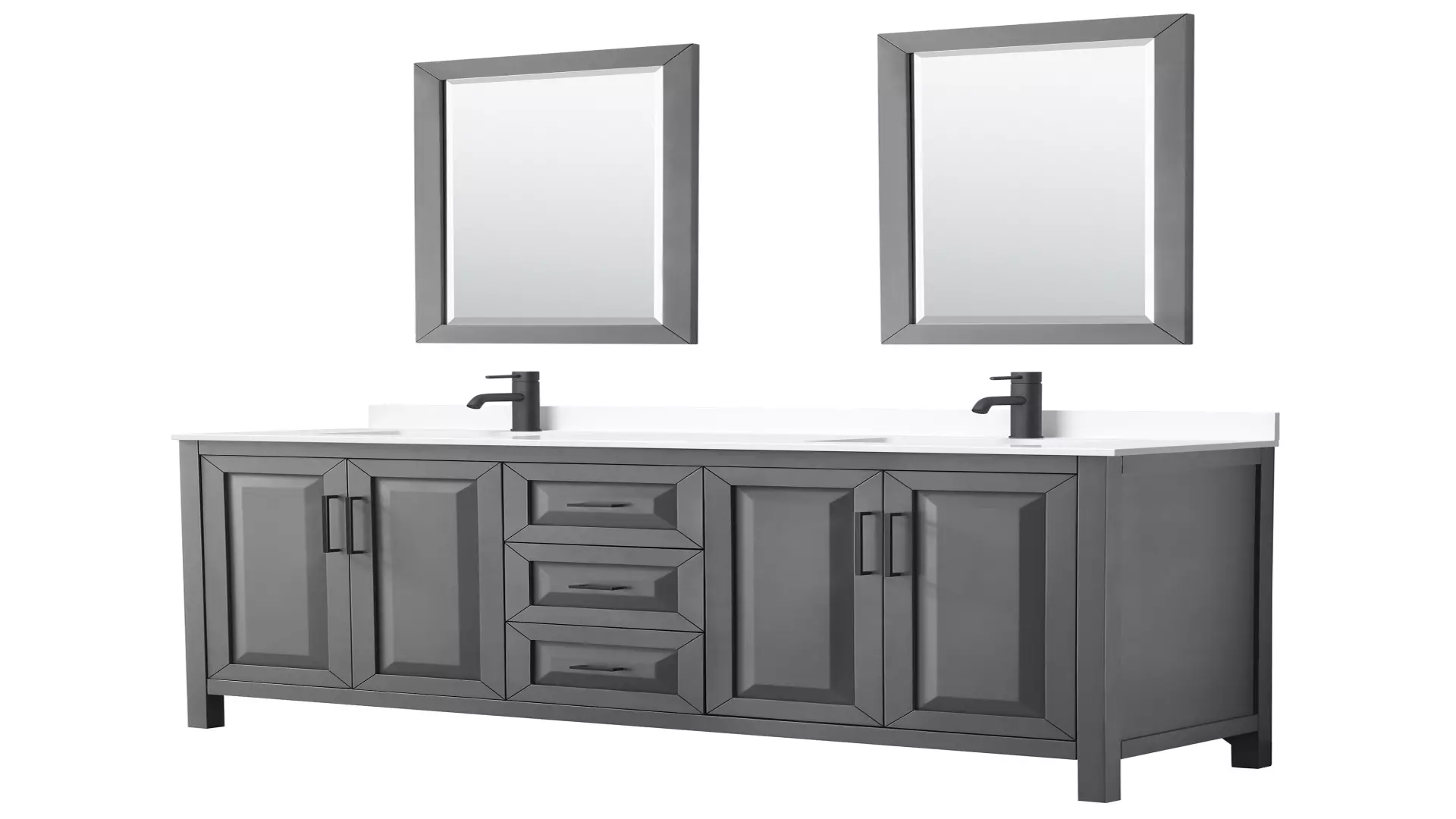 Daria 72 Inch Double Bathroom Vanity in Dark Gray, White Cultured Marble Countertop, Undermount Square Sinks, Matte Black Trim, 24 Inch Mirrors material