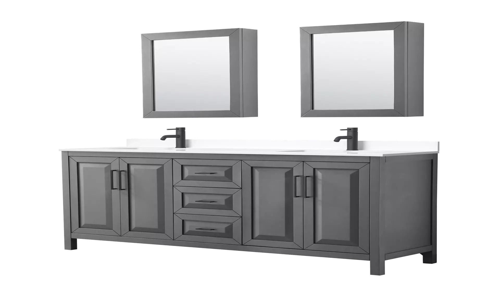Daria 72 Inch Double Bathroom Vanity in Dark Gray, White Cultured Marble Countertop, Undermount Square Sinks, Matte Black Trim, Medicine Cabinets material