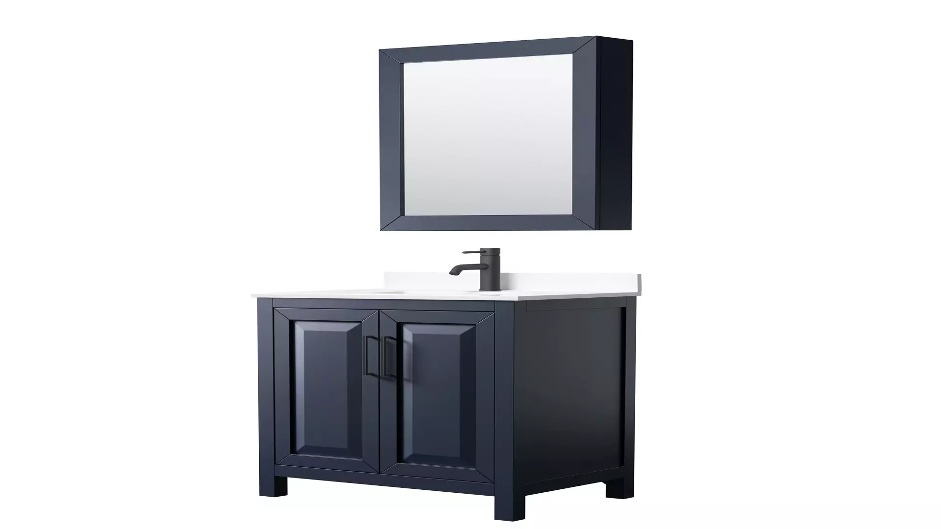 Daria 30 Inch Single Bathroom Vanity in Dark Blue, White Cultured Marble Countertop, Undermount Square Sink, Matte Black Trim, Medicine Cabinet material