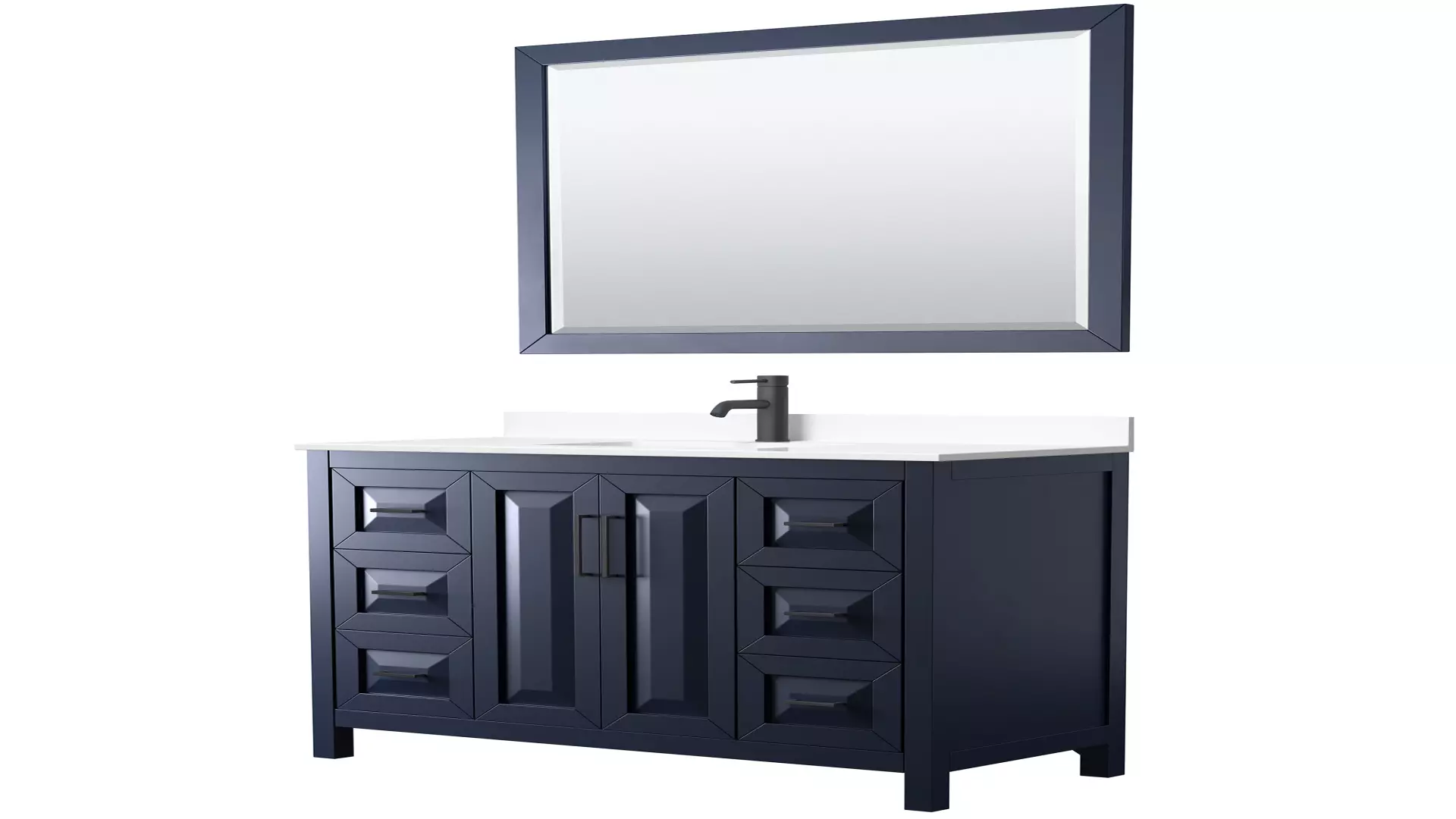 Daria 48 Inch Single Bathroom Vanity in Dark Blue, White Cultured Marble Countertop, Undermount Square Sink, Matte Black Trim, 46 Inch Mirror material