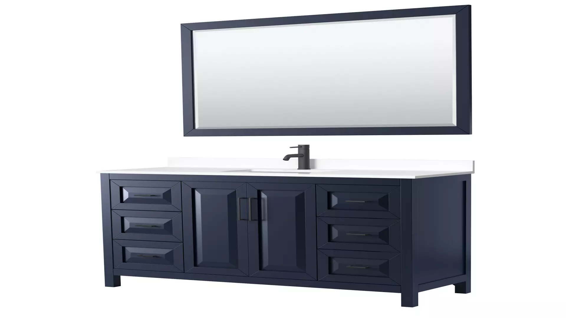 Daria 60 Inch Single Bathroom Vanity in Dark Blue, White Cultured Marble Countertop, Undermount Square Sink, Matte Black Trim, 58 Inch Mirror material