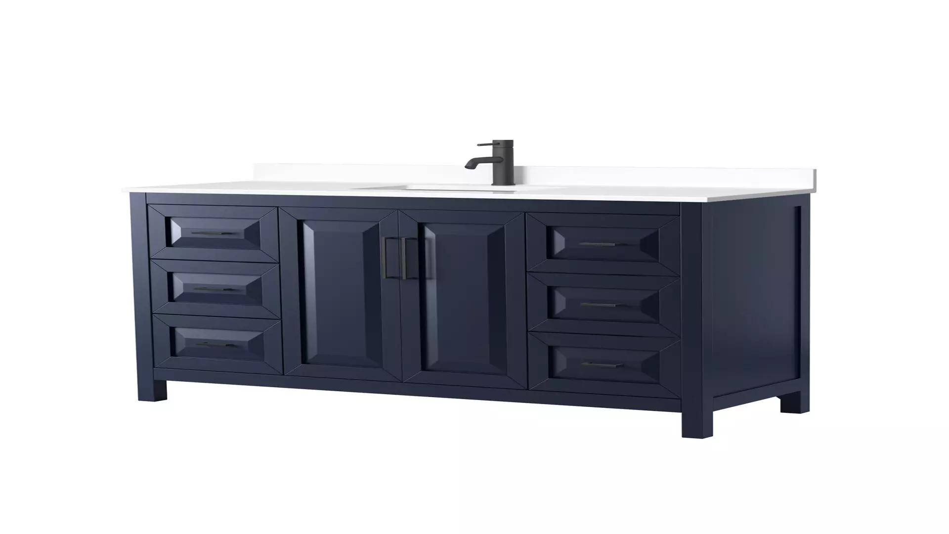 Daria 60 Inch Single Bathroom Vanity in Dark Blue, White Cultured Marble Countertop, Undermount Square Sink, Matte Black Trim material
