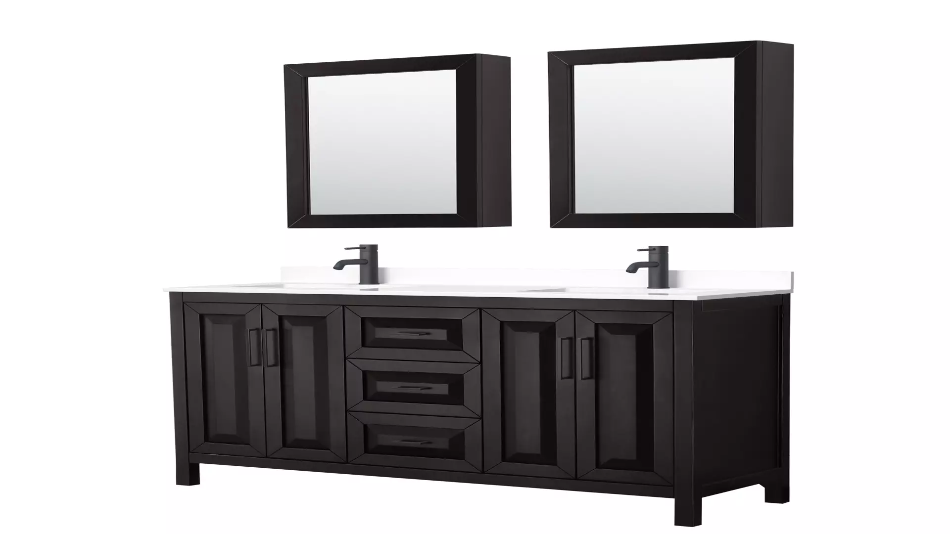 Daria 60 Inch Double Bathroom Vanity in Dark Espresso, White Cultured Marble Countertop, Undermount Square Sinks, Matte Black Trim, Medicine Cabinets material