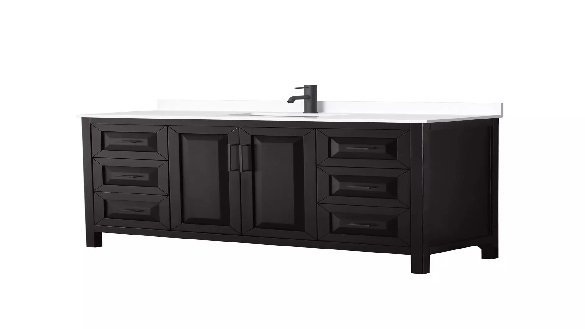 Daria 60 Inch Single Bathroom Vanity in Dark Espresso, White Cultured Marble Countertop, Undermount Square Sink, Matte Black Trim material