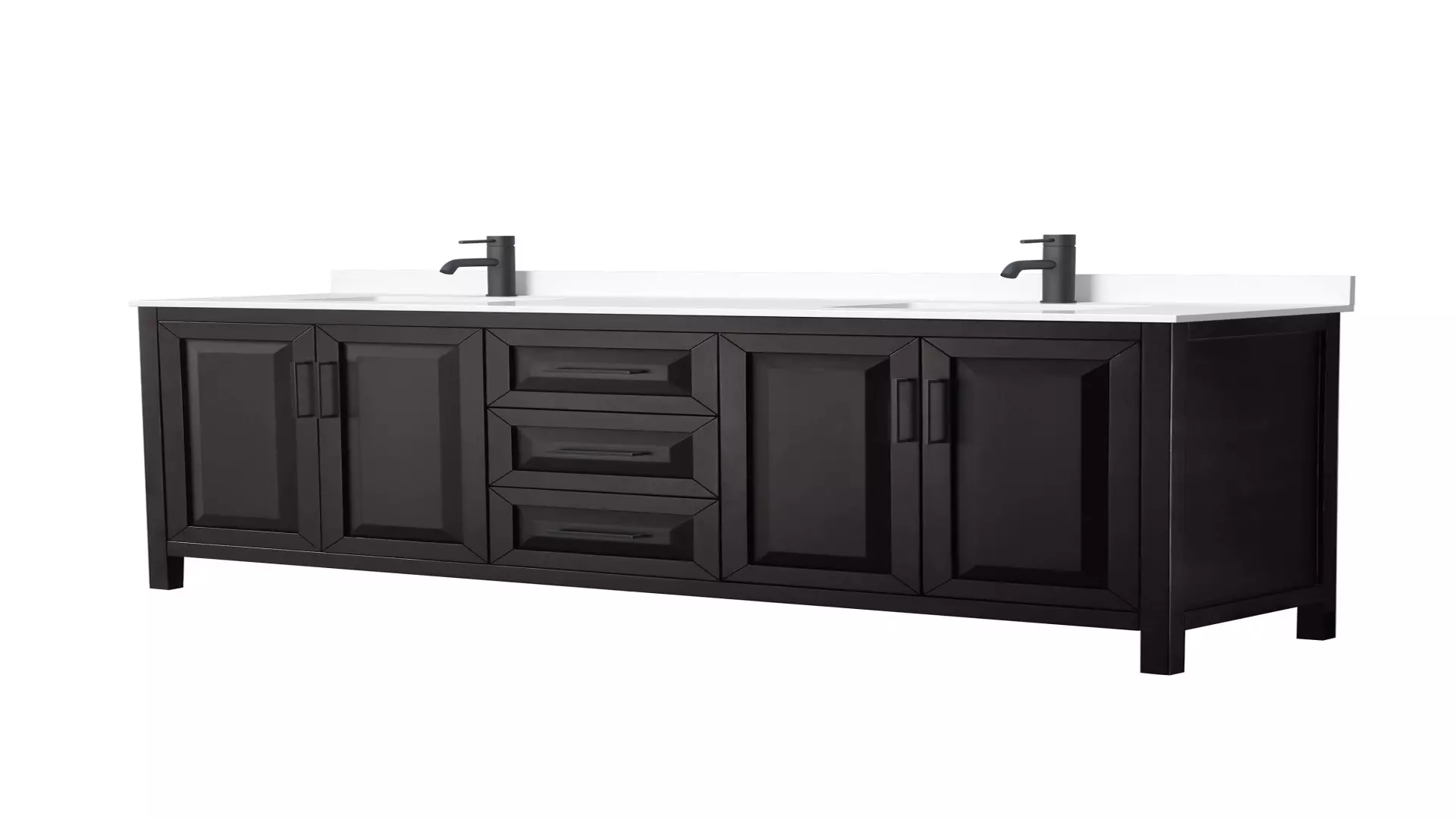 Daria 80 Inch Double Bathroom Vanity in Dark Espresso, White Cultured Marble Countertop, Undermount Square Sinks, Matte Black Trim material