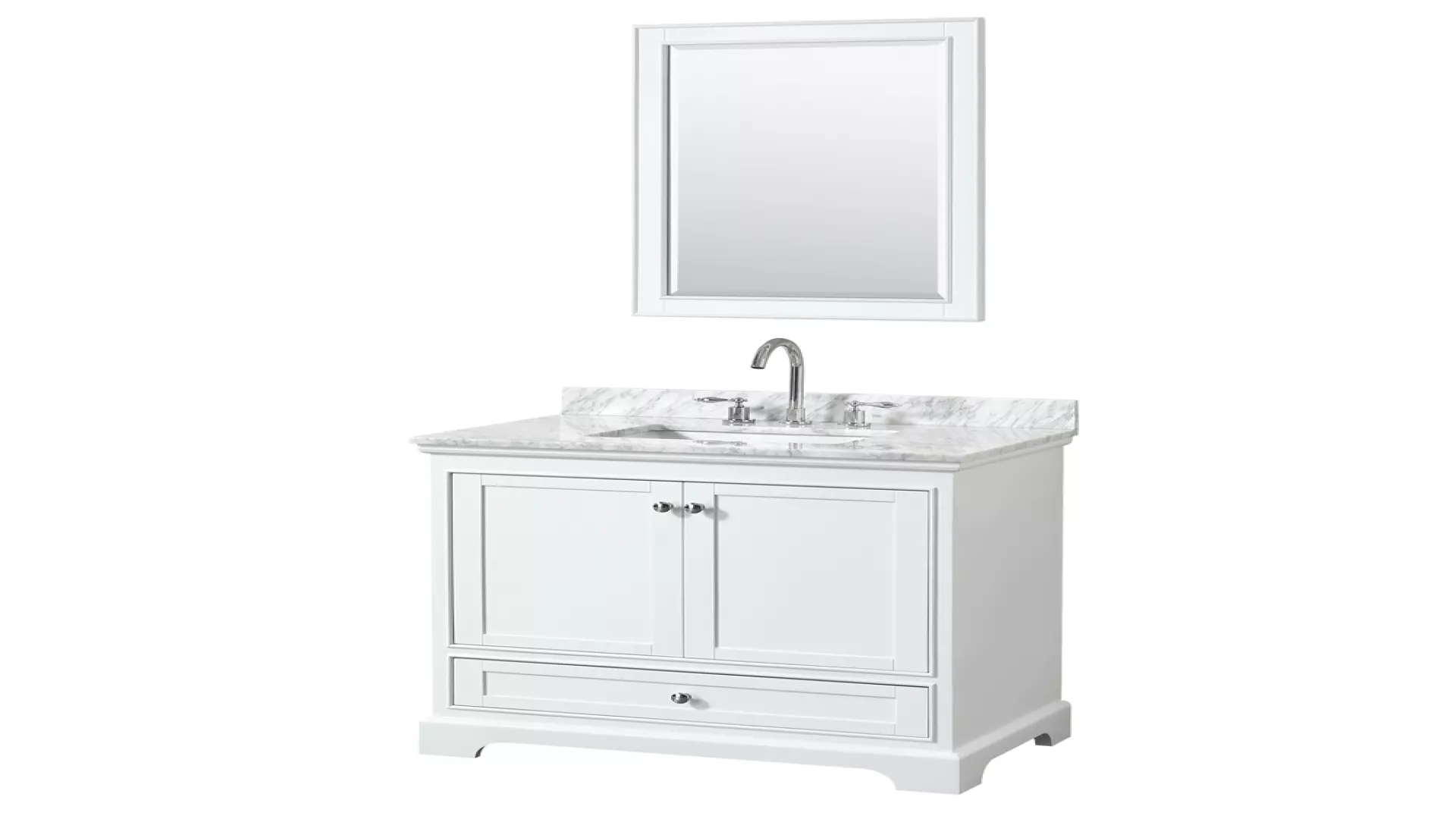 Deborah 36 Inch Single Bathroom Vanity in White, White Carrara Marble Countertop, Undermount Square Sink, and 24 Inch Mirror material
