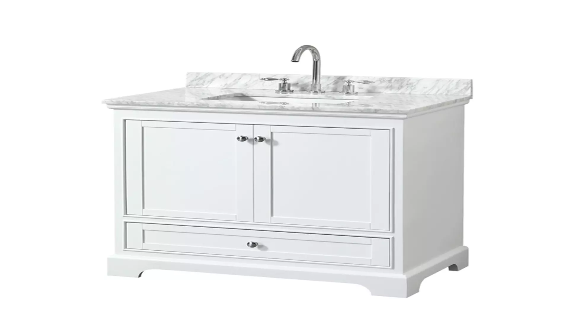 Deborah 36 Inch Single Bathroom Vanity in White, White Carrara Marble Countertop, Undermount Square Sink, and No Mirror material