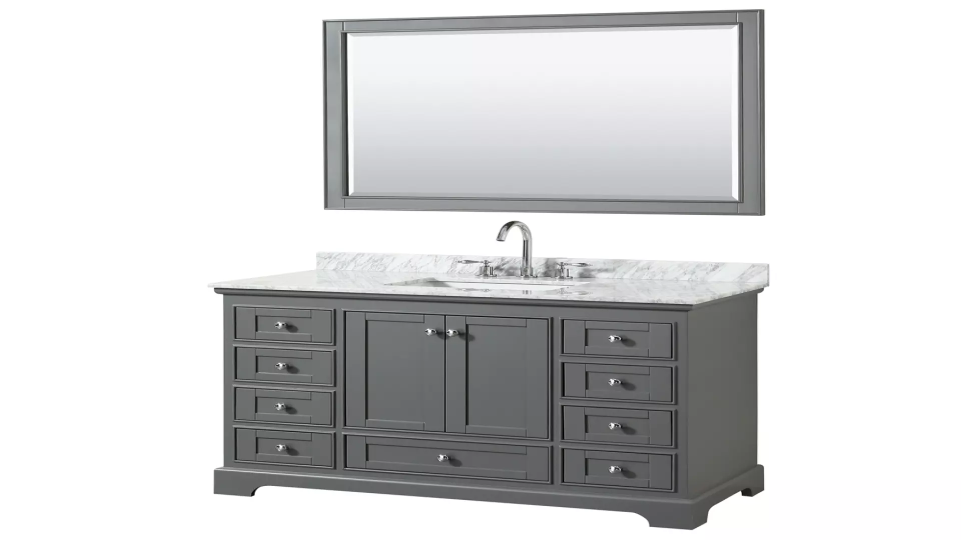 Deborah 48 Inch Single Bathroom Vanity in Dark Gray, White Carrara Marble Countertop, Undermount Square Sink, and 46 Inch Mirror material
