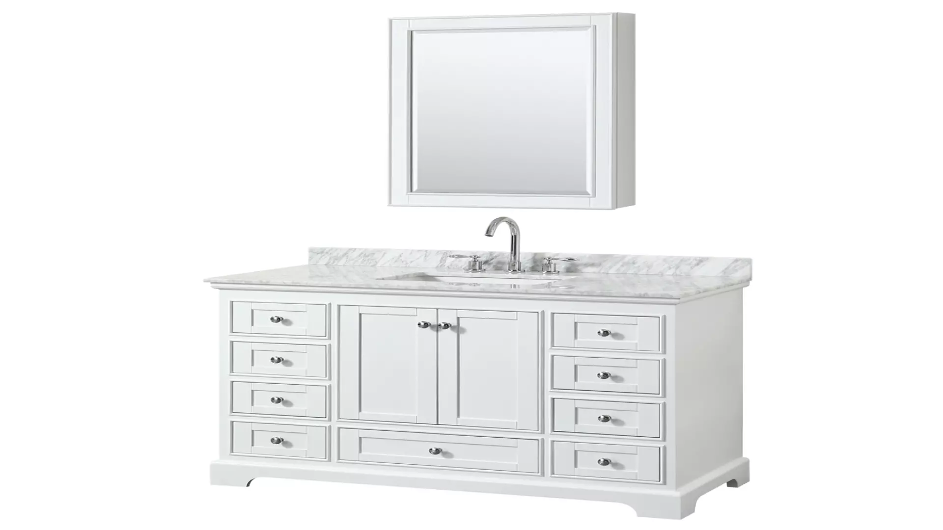 Deborah 48 Inch Single Bathroom Vanity in White, White Carrara Marble Countertop, Undermount Square Sink, and Medicine Cabinet material