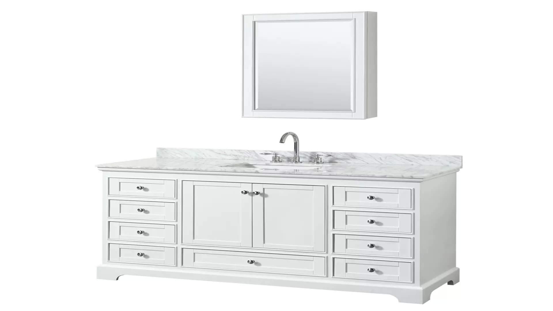 Deborah 60 Inch Single Bathroom Vanity in White, White Carrara Marble Countertop, Undermount Square Sink, and Medicine Cabinet material