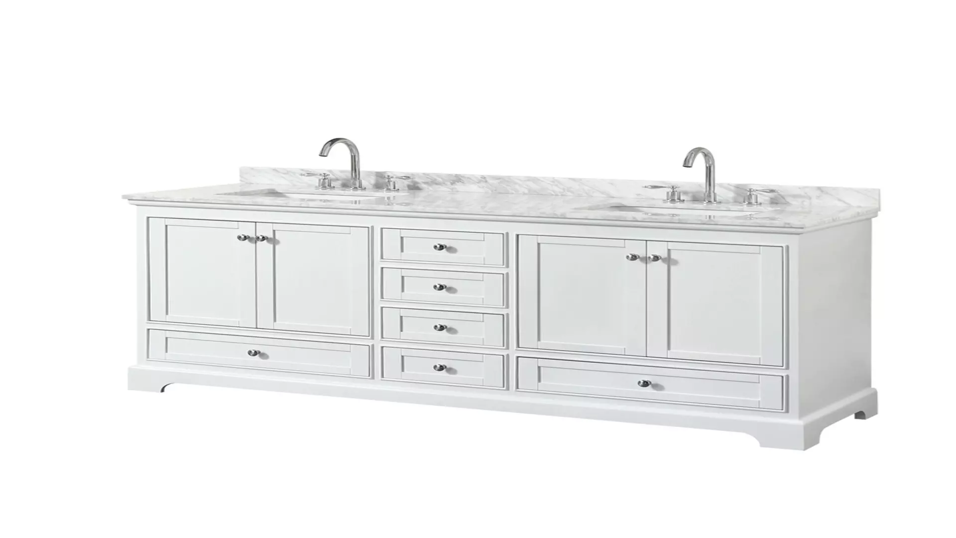 Deborah 72 Inch Double Bathroom Vanity in White, White Carrara Marble Countertop, Undermount Square Sinks, and No Mirror material