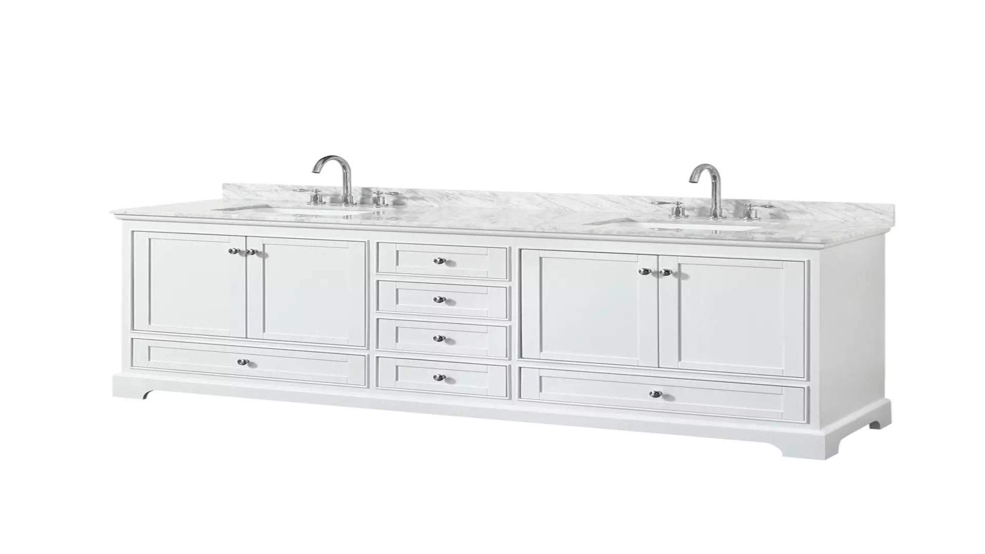 Deborah 80 Inch Double Bathroom Vanity in White, White Carrara Marble Countertop, Undermount Square Sinks, and No Mirror material