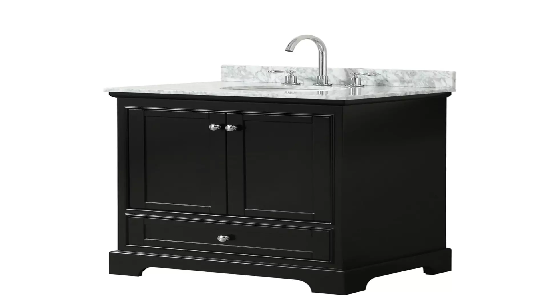 Deborah 30 Inch Single Bathroom Vanity in Dark Espresso, White Carrara Marble Countertop, Undermount Oval Sink, and No Mirror material