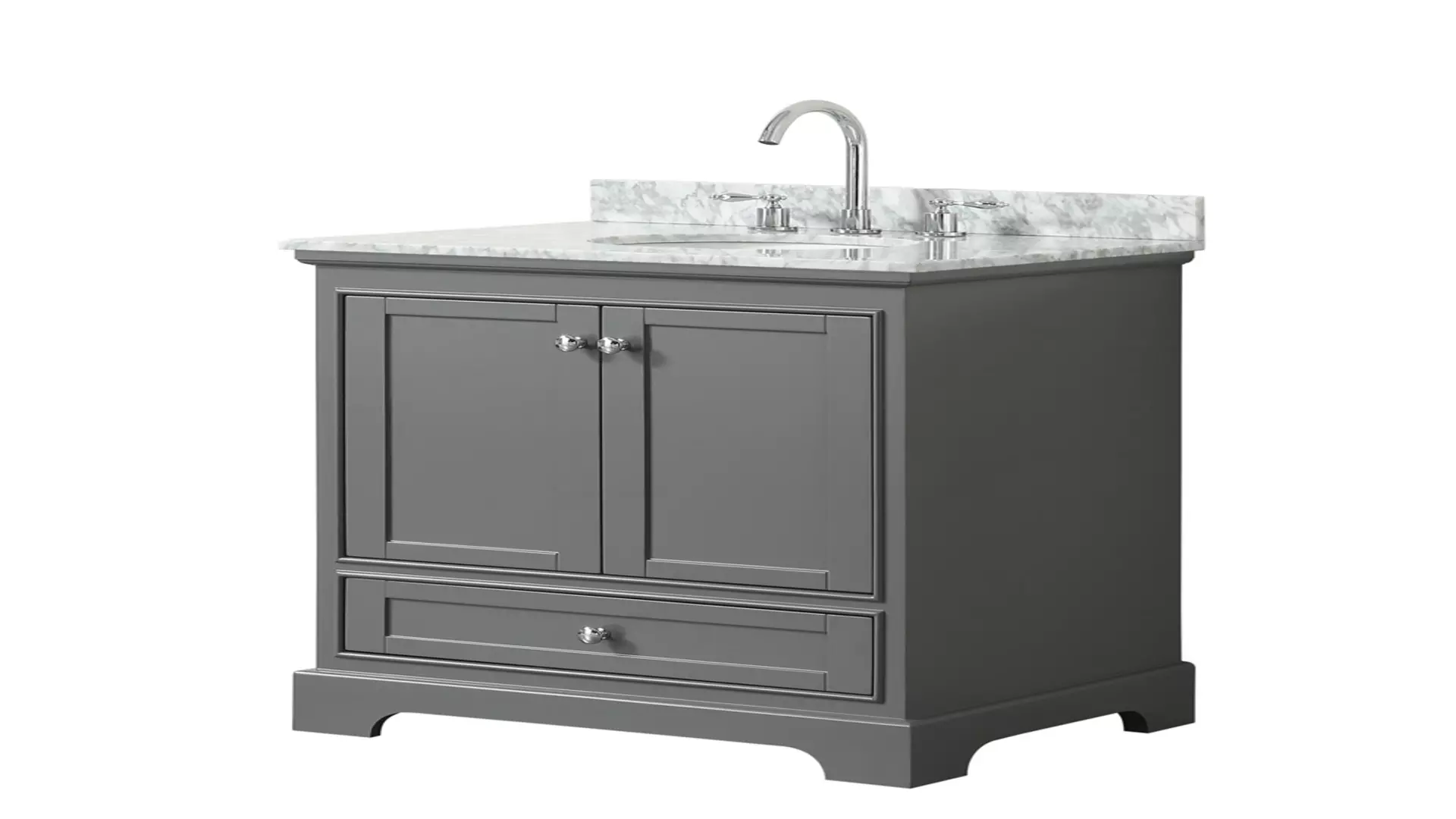 Deborah 30 Inch Single Bathroom Vanity in Dark Gray, White Carrara Marble Countertop, Undermount Oval Sink, and No Mirror material