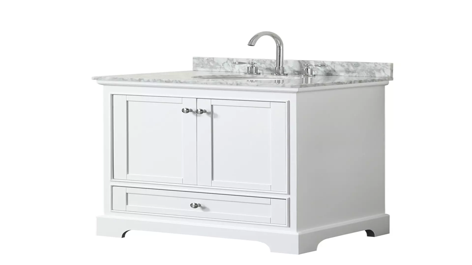 Deborah 30 Inch Single Bathroom Vanity in White, White Carrara Marble Countertop, Undermount Oval Sink, and No Mirror material